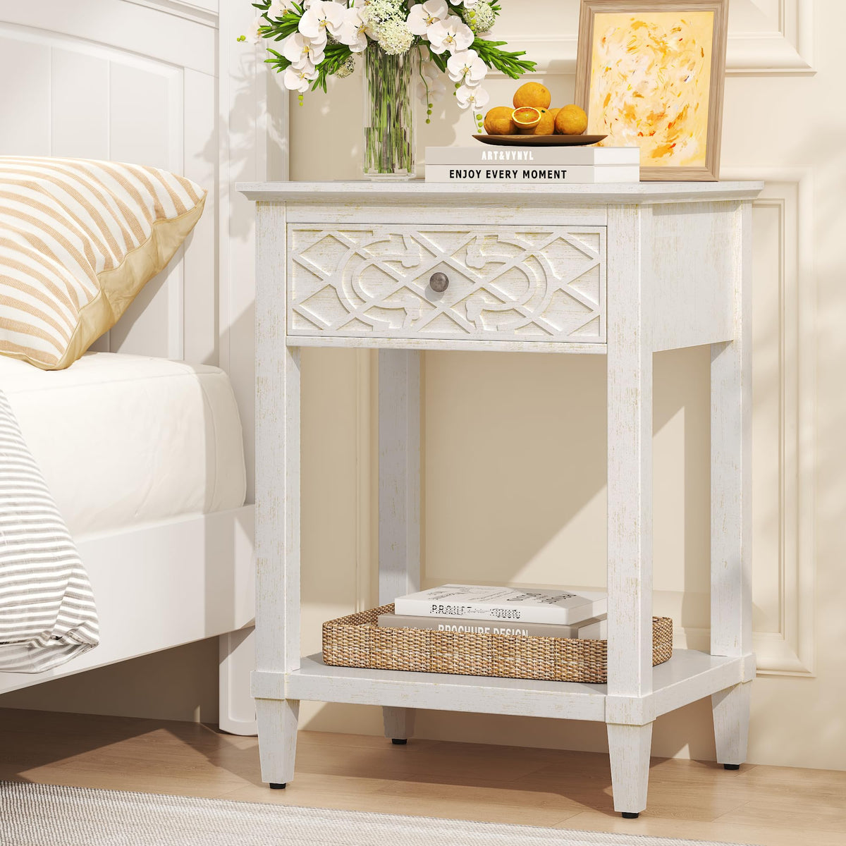 26" Solid Wood Nightstand with Drawers B3955