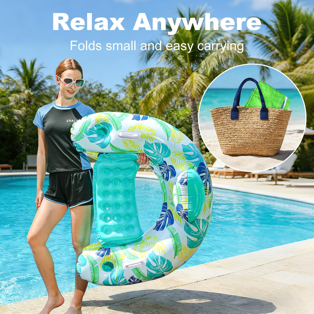 2 Pack Inflatable Pool Float Chair with Cup Holder S1300