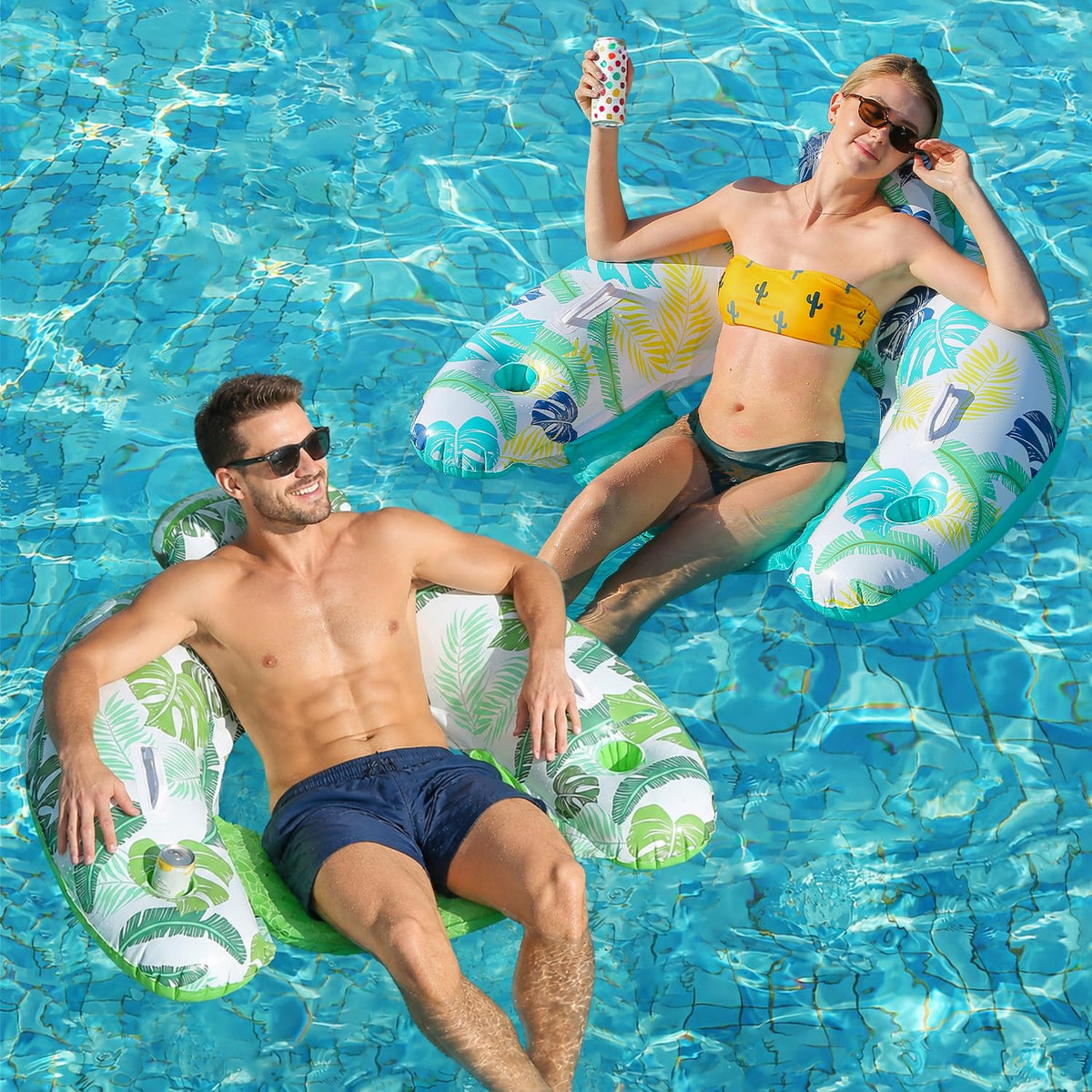 2 Pack Inflatable Pool Float Chair with Cup Holder S1300