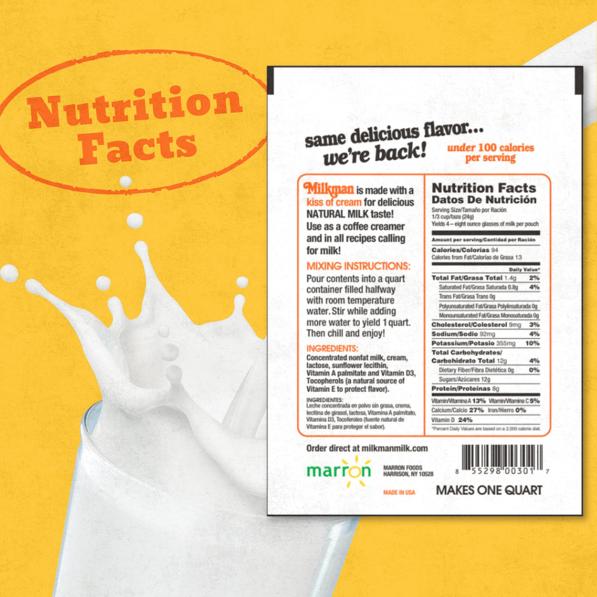 Low-Fat Instant Dry Milk Powder Packets 18 Pack I391