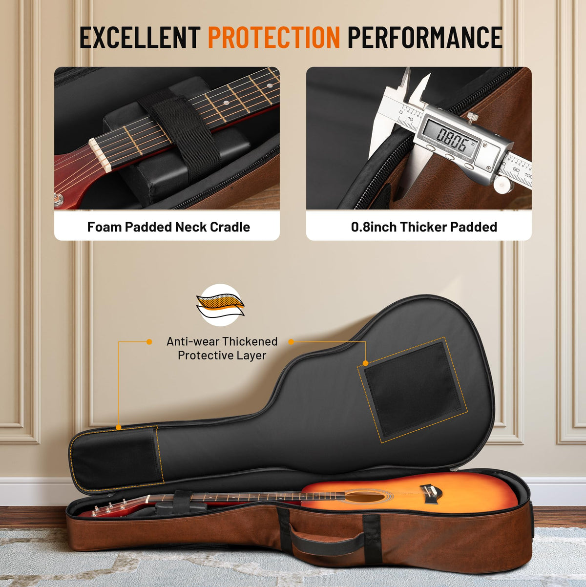 0.8in Thick Padding Waterproof Acoustic Guitar Case U648596