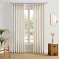 Pinch Pleated Sheer Curtains 140 Inches Long Cream Linen Textured Set of 2 R5760