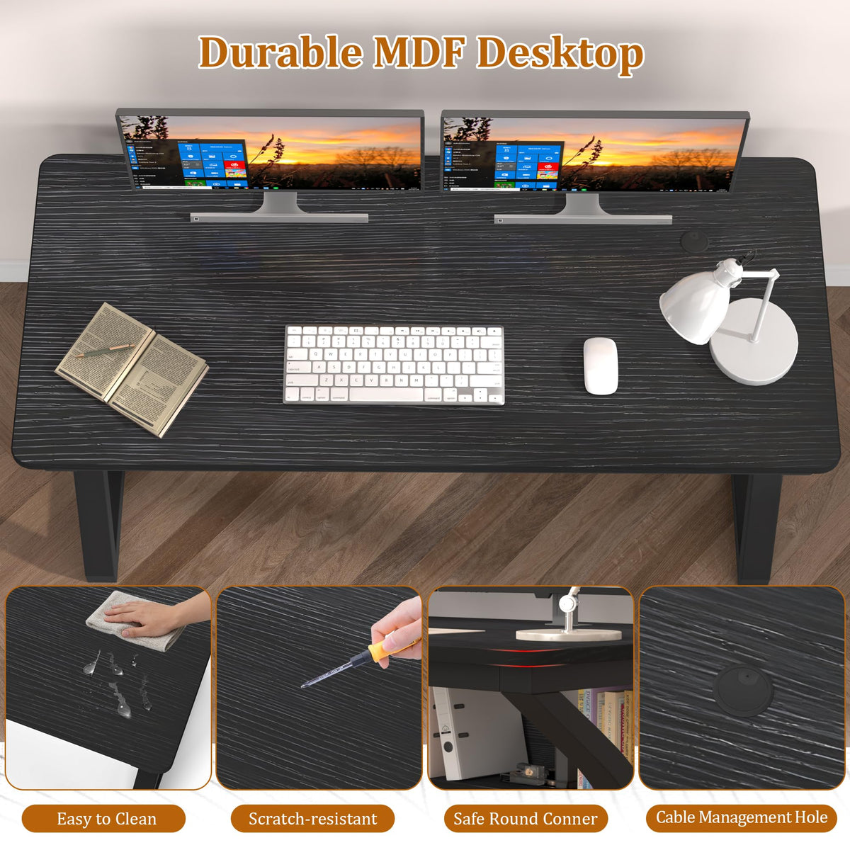 47 inch Black Computer Desk with Storage Shelf T15387
