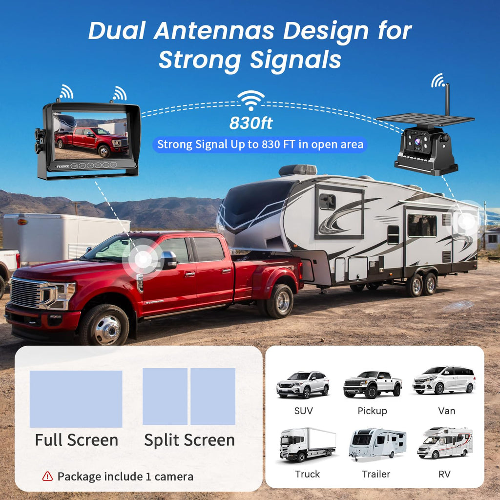 Magnetic Solar Wireless Backup Camera with 7" 1080P Monitor A39785
