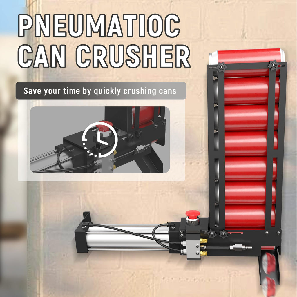 Pneumatic Can Crusher with Hopper, Wall Mounted 12oz-16oz W68114