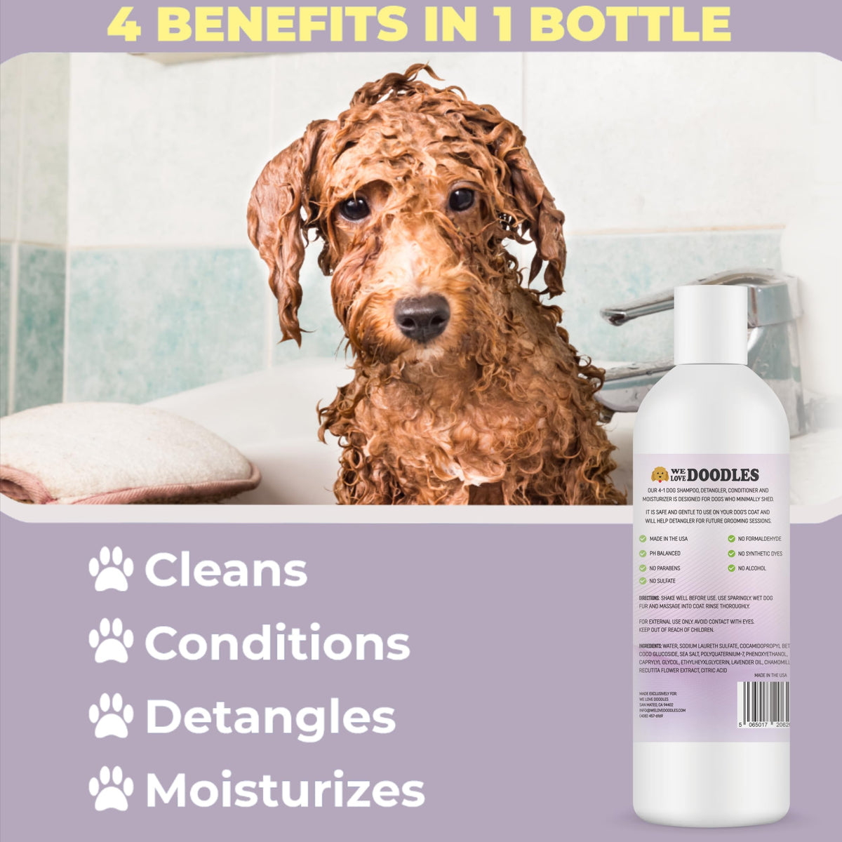 4-in-1 Dog Shampoo, Conditioner & Detangler, Lavender, 16 oz O687