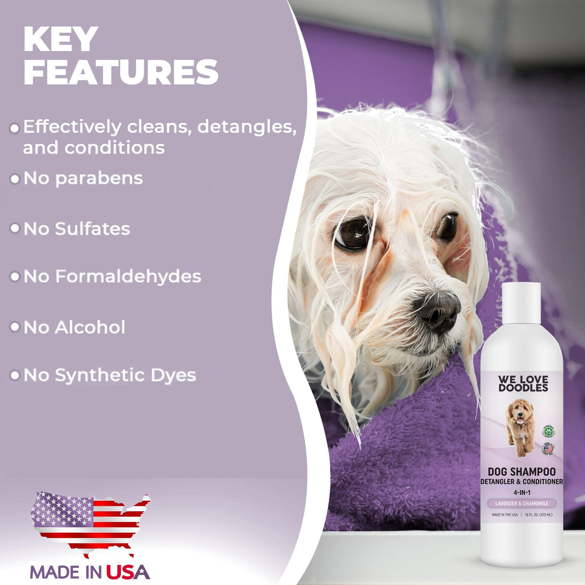 4-in-1 Dog Shampoo, Conditioner & Detangler, Lavender, 16 oz O687