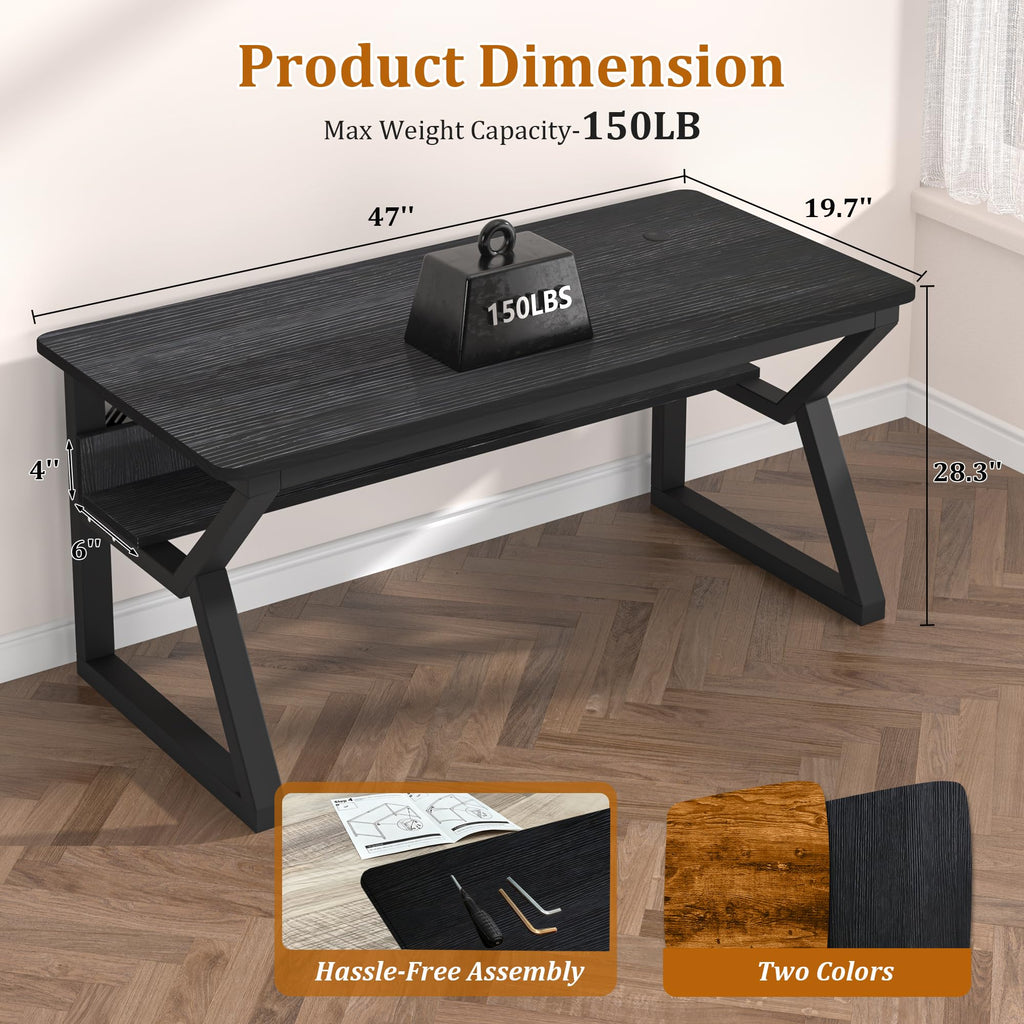 47 inch Black Computer Desk with Storage Shelf T15387