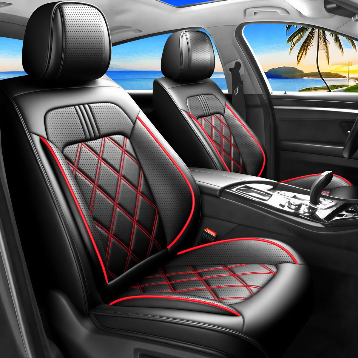 Car Seat Covers Red Black N4929