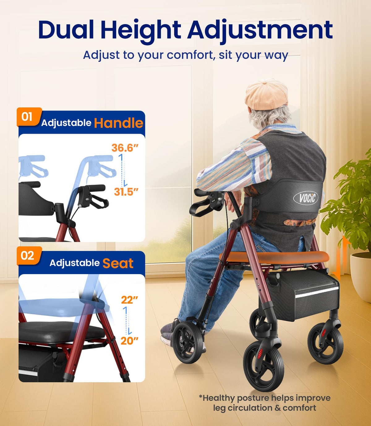 Rollator Walker with Seat, 8" All Terrain M2529
