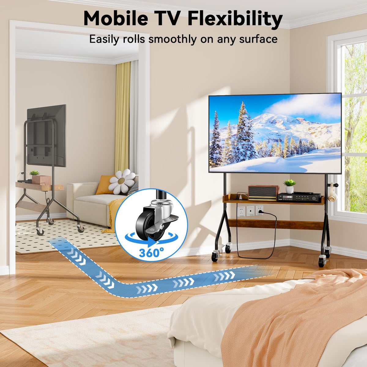 Rolling TV Stand with Power Outlet for 32-75 Inch TV T571