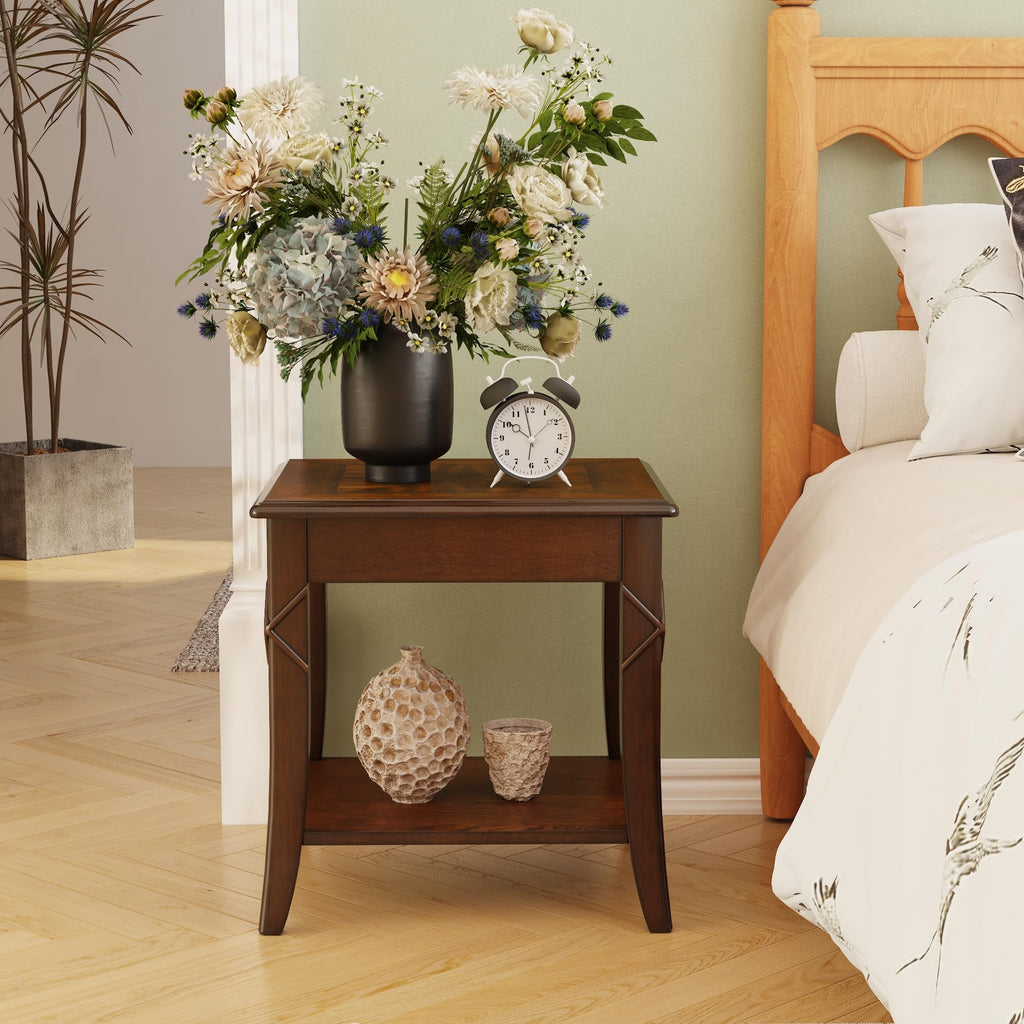 Solid Wood End Table with Storage Shelf X509