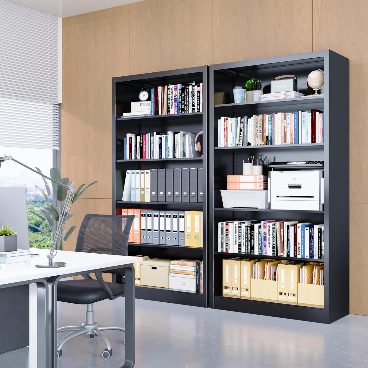5 Tier Black Metal Bookcase with Adjustable Shelves K83940