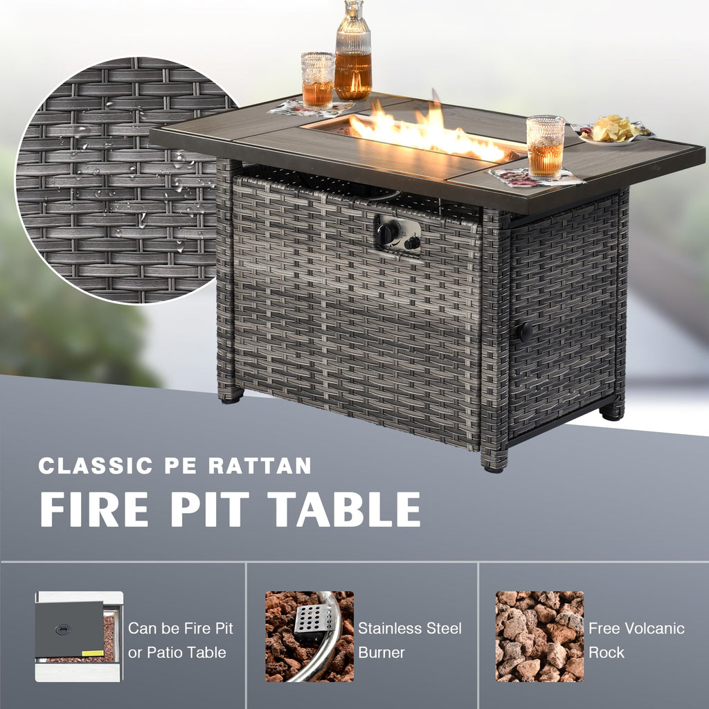 6 Piece Wicker Patio Furniture Set with Fire Pit Table F626257