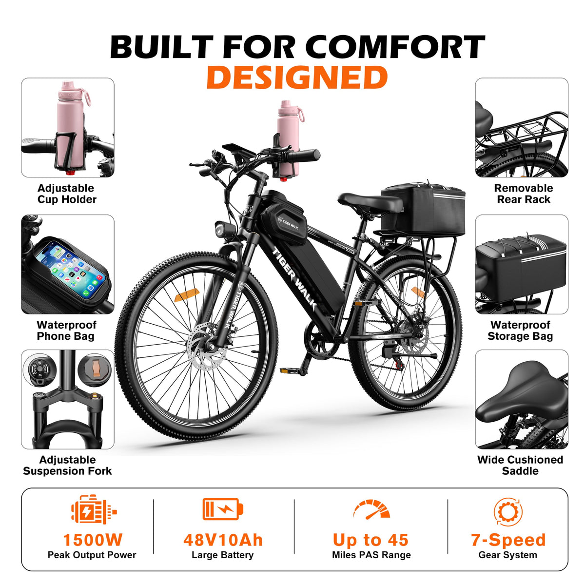 26" Electric Mountain Bike 48V 10Ah 7-Speed O5274