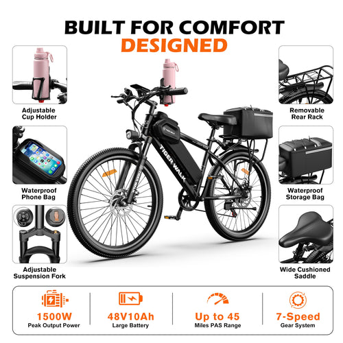 26" Electric Mountain Bike 48V 10Ah 7-Speed O5274