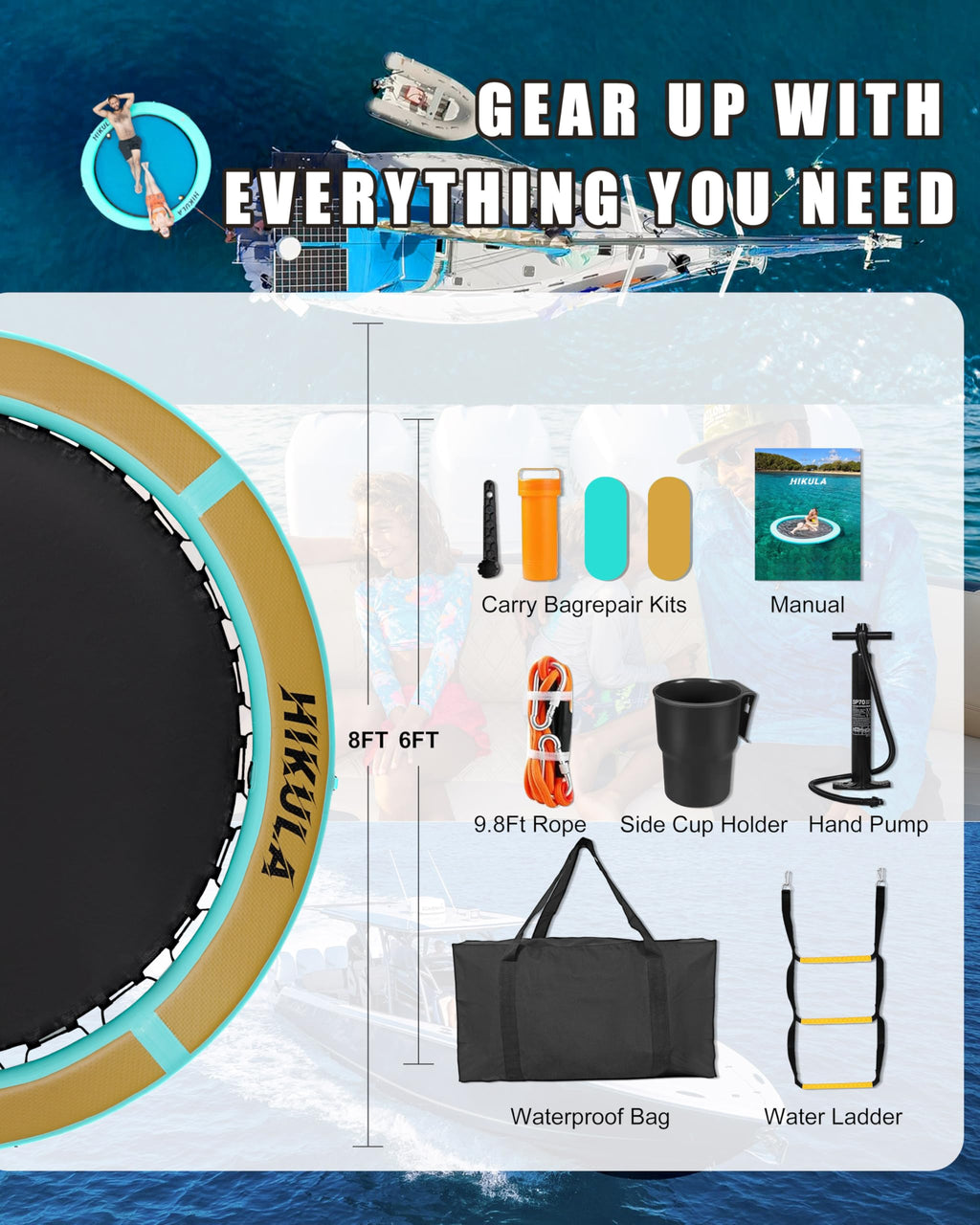 Inflatable Round Floating Ring Water Hammock Dock with Water Ladder and Cup Holder E129819