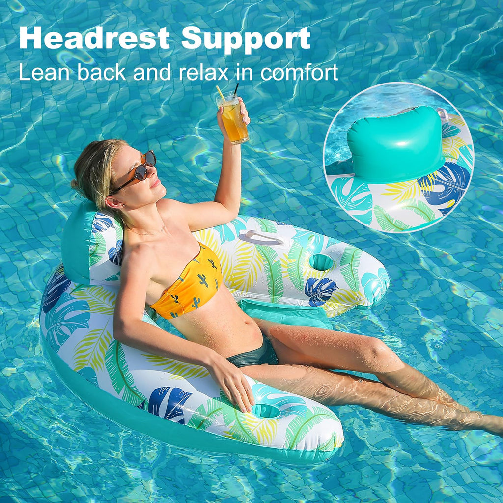 2 Pack Inflatable Pool Float Chair with Cup Holder S1300