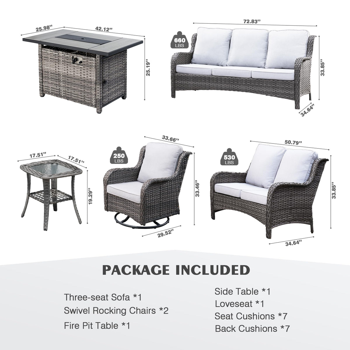 6 Piece Wicker Patio Furniture Set with Fire Pit Table F626257