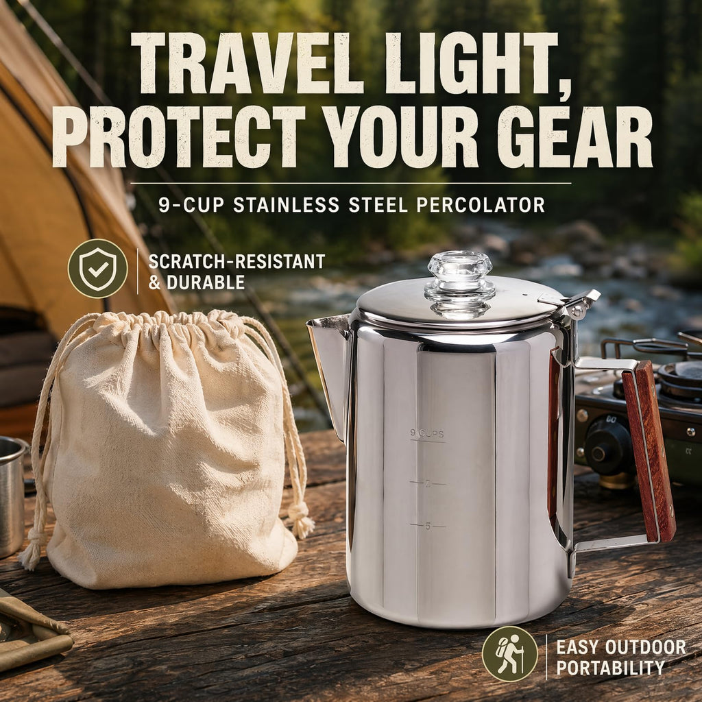 Stainless Steel 9 Cup Camping Coffee Percolator V207171
