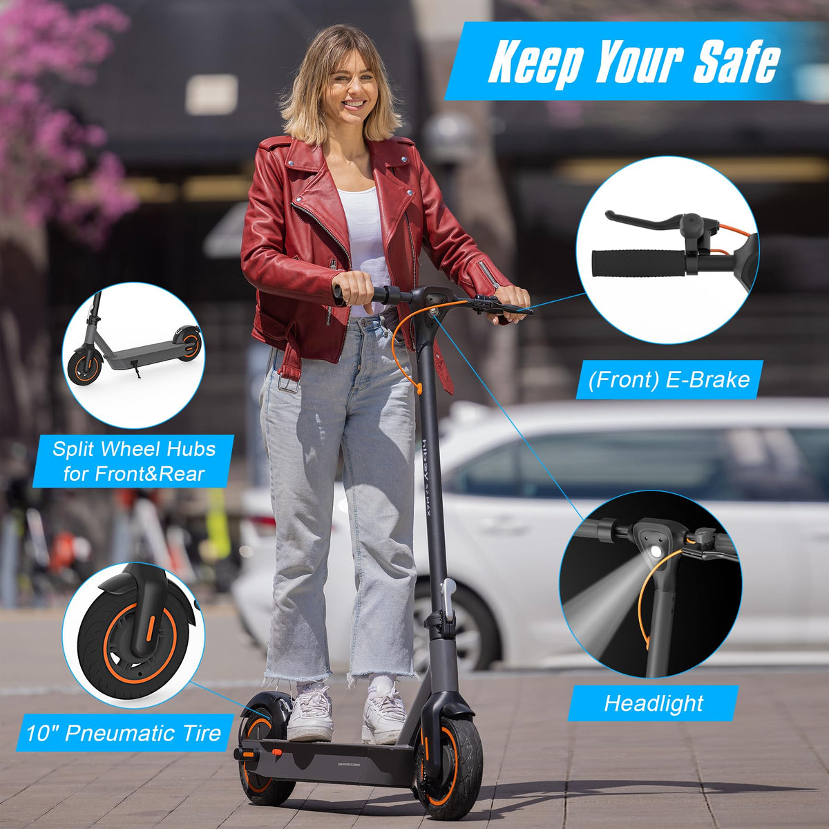 Adult Electric Scooter, 500W Motor, 40.4 Miles Long Range B63392