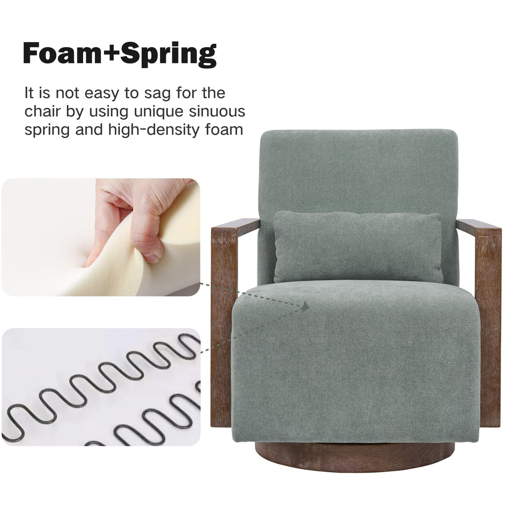 Green Swivel Accent Arm Chair Set of 2 with Solid Wood Base Y80514