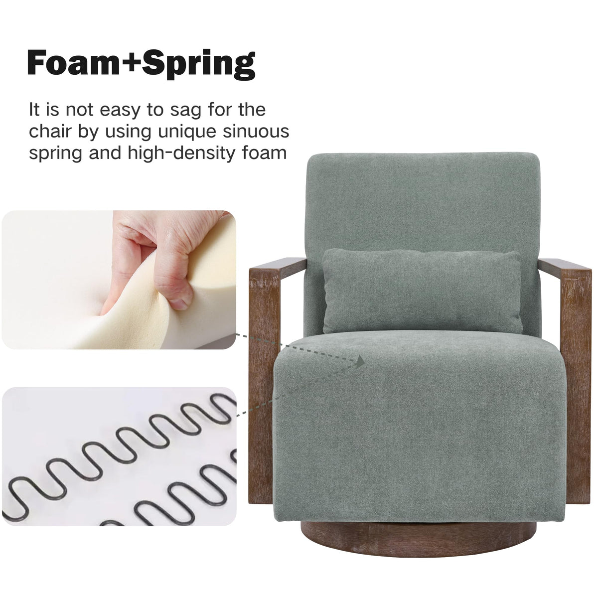 Green Swivel Accent Arm Chair Set of 2 with Solid Wood Base Y80514