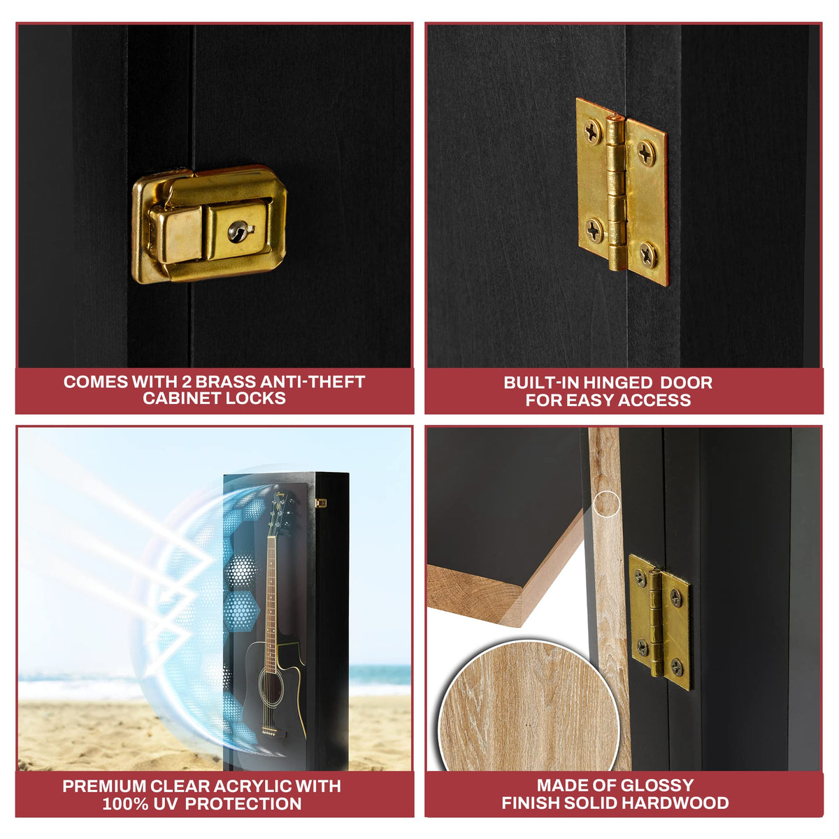 Acoustic Guitar Display Case Wall Mount Black X59475