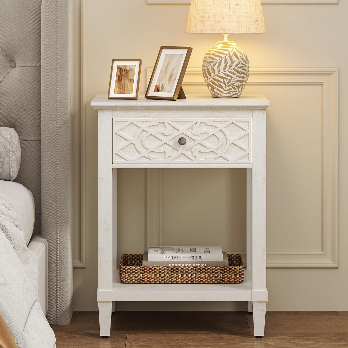 26" Solid Wood Nightstand with Drawers B3955