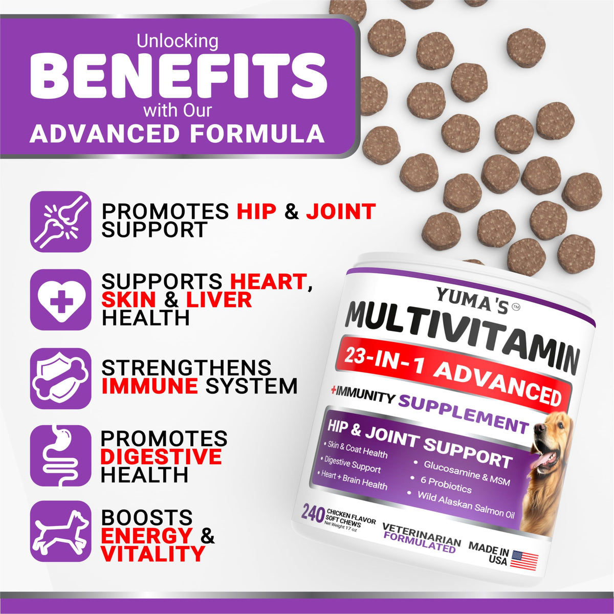 Dog Multivitamin with Glucosamine, 240 Treats L7946