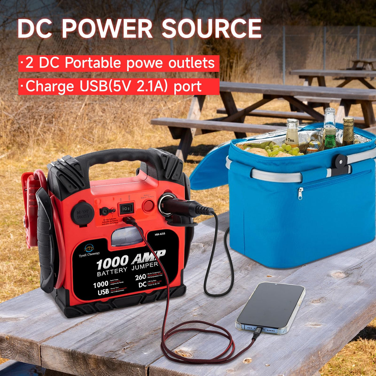 Portable Car Battery Jump Starter with Air Compressor 260PSI 1000Amp T523