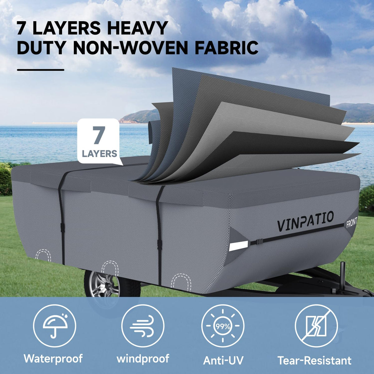 Waterproof Anti-UV Pop Up Camper Cover Fits 14'-16' Trailers H450063