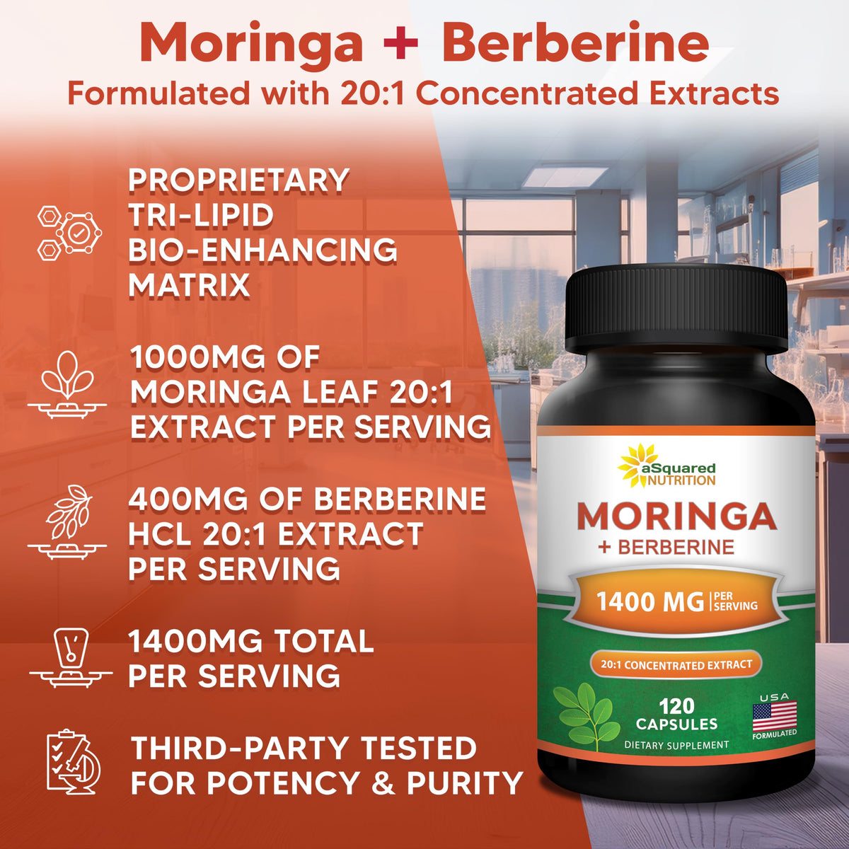 Moringa with Berberine Supplement 120 Capsules B3547