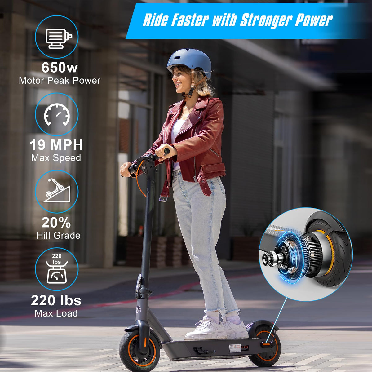 Adult Electric Scooter, 500W Motor, 40.4 Miles Long Range B63392