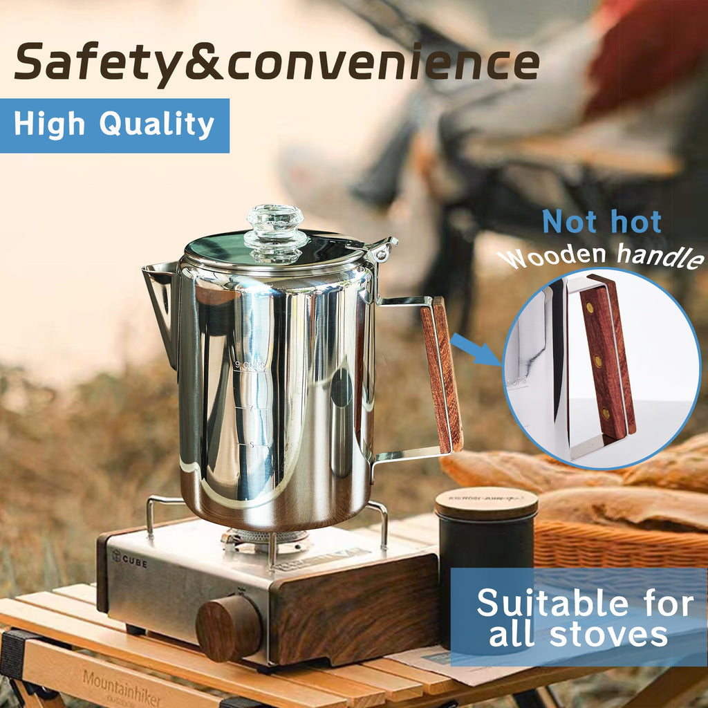 Stainless Steel 9 Cup Camping Coffee Percolator V207171