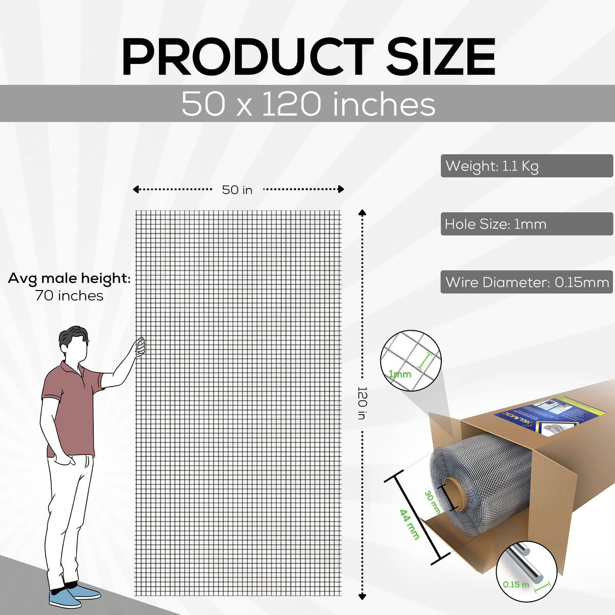 Stainless-Steel Wire Mesh Screen 50"x120" 30 Mesh J575374