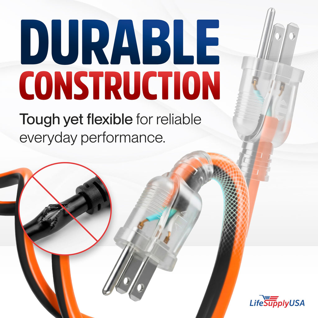 100ft 12/3 Gauge Heavy Duty Extension Cord, Waterproof, 15A 125V, Orange and Black W994