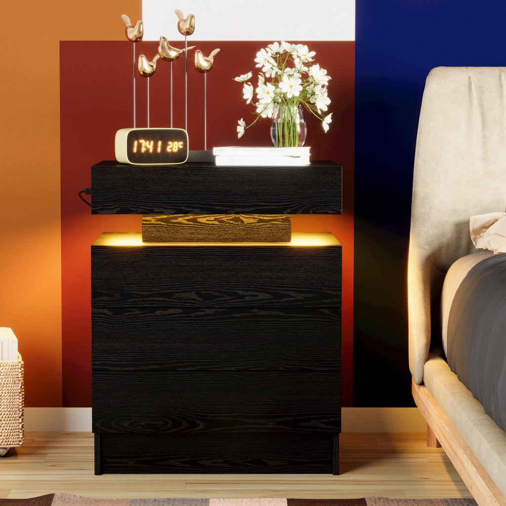 Black 3 Drawer Nightstand with Charging Station Z21483