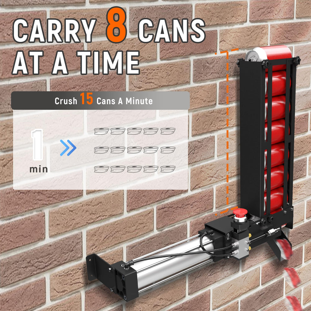 Pneumatic Can Crusher with Hopper, Wall Mounted 12oz-16oz W68114