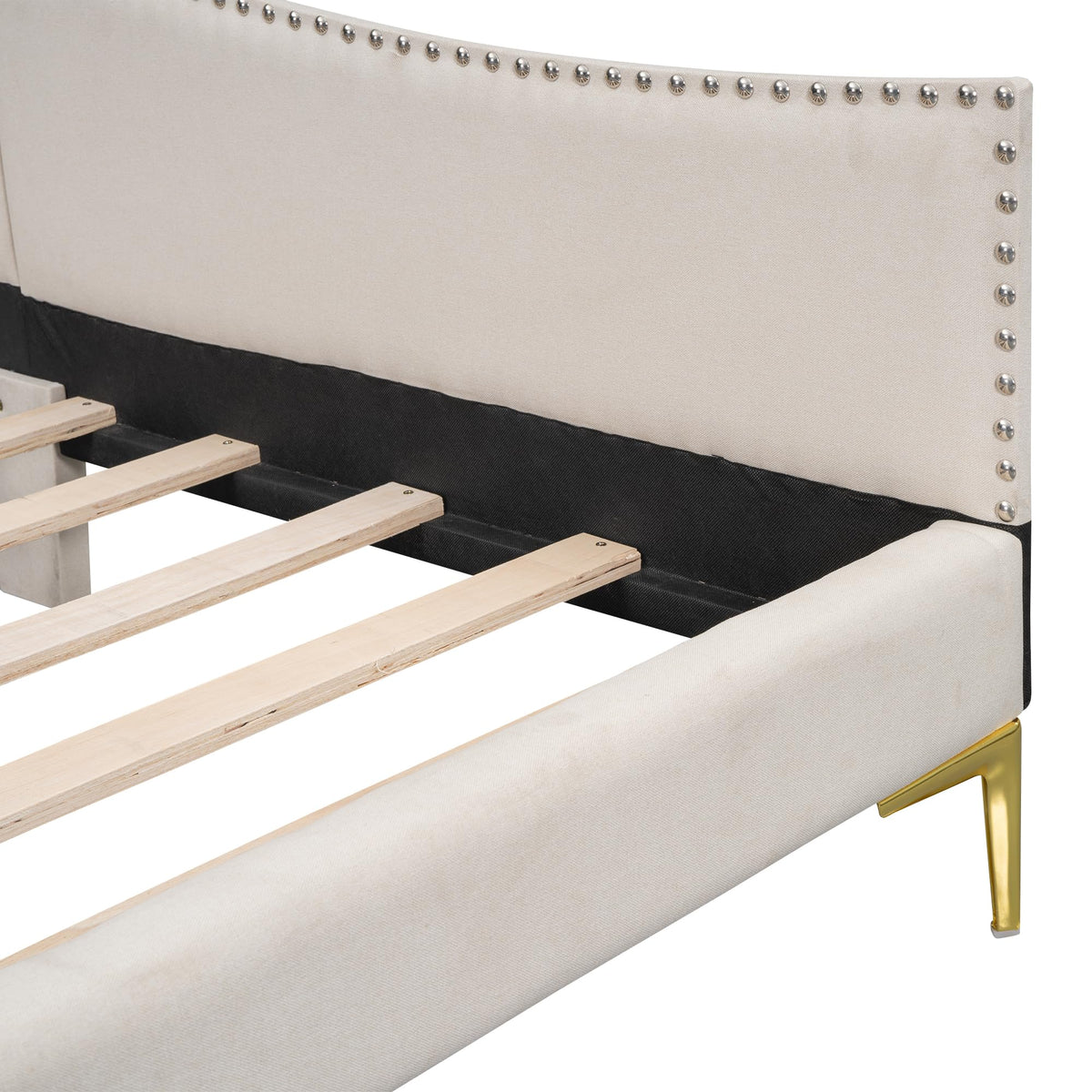 Twin Size Beige Linen Upholstered Daybed with Headboard A753847