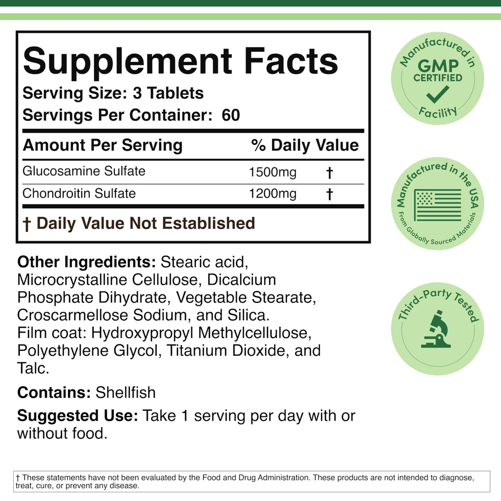 Glucosamine Chondroitin Sulfate 180 Tablets K585