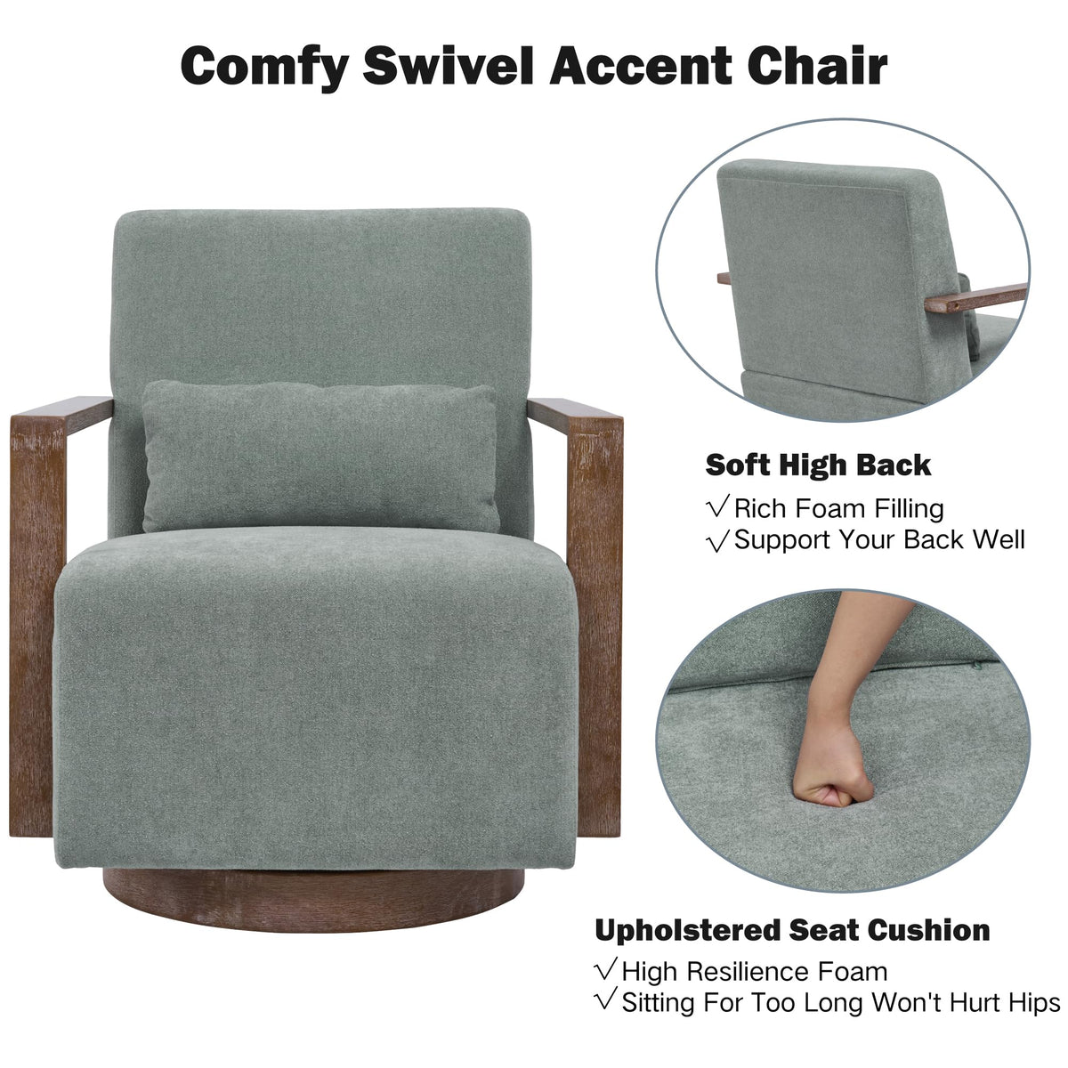 Green Swivel Accent Arm Chair Set of 2 with Solid Wood Base Y80514