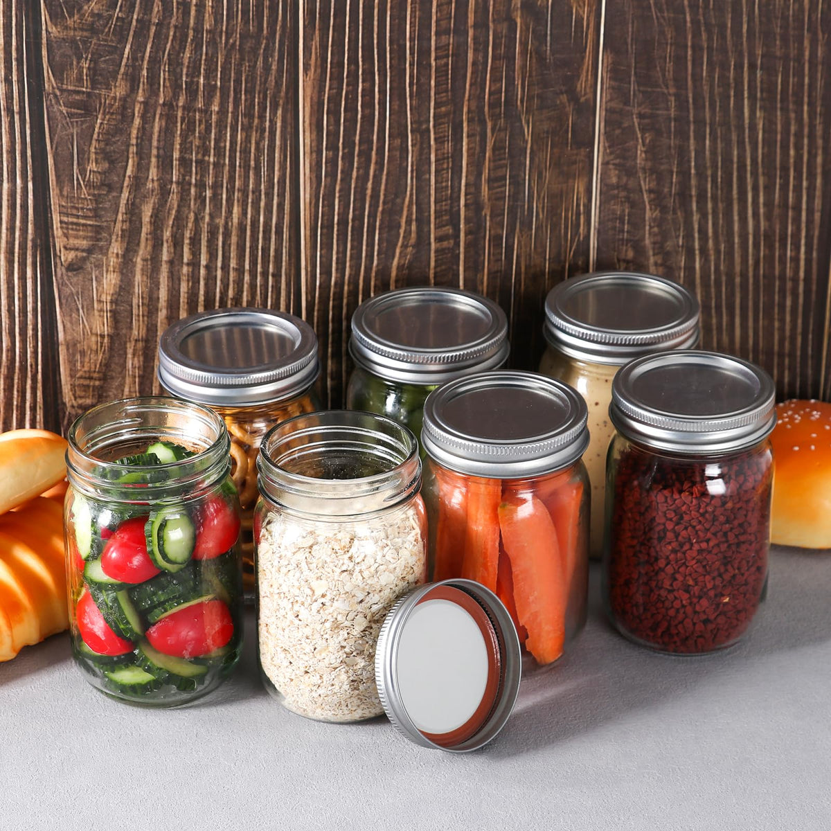 12 oz 8 Pack Regular Mouth Glass Mason Jars with Airtight Lids D347