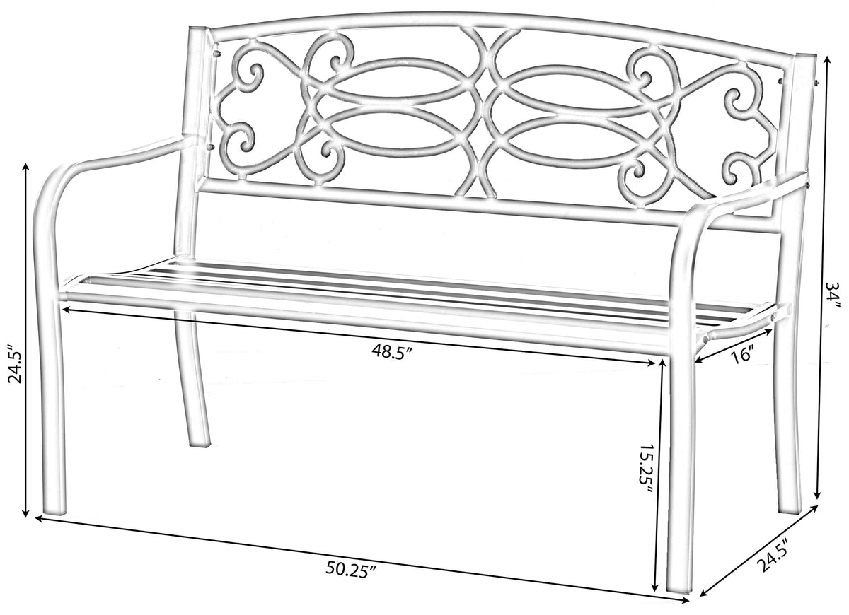 Steel Outdoor Patio Garden Bench with Cast Iron Backrest V6365