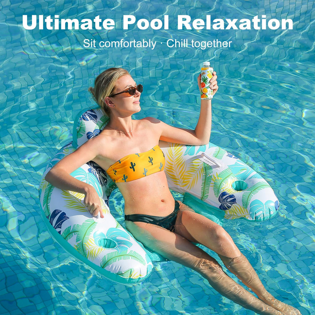 2 Pack Inflatable Pool Float Chair with Cup Holder S1300