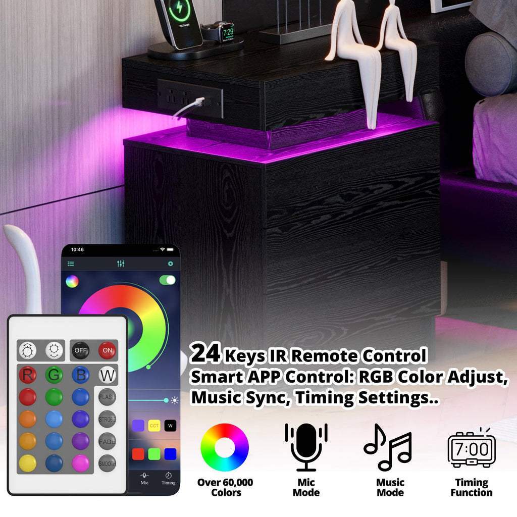 Black 3 Drawer Nightstand with Charging Station Z21483