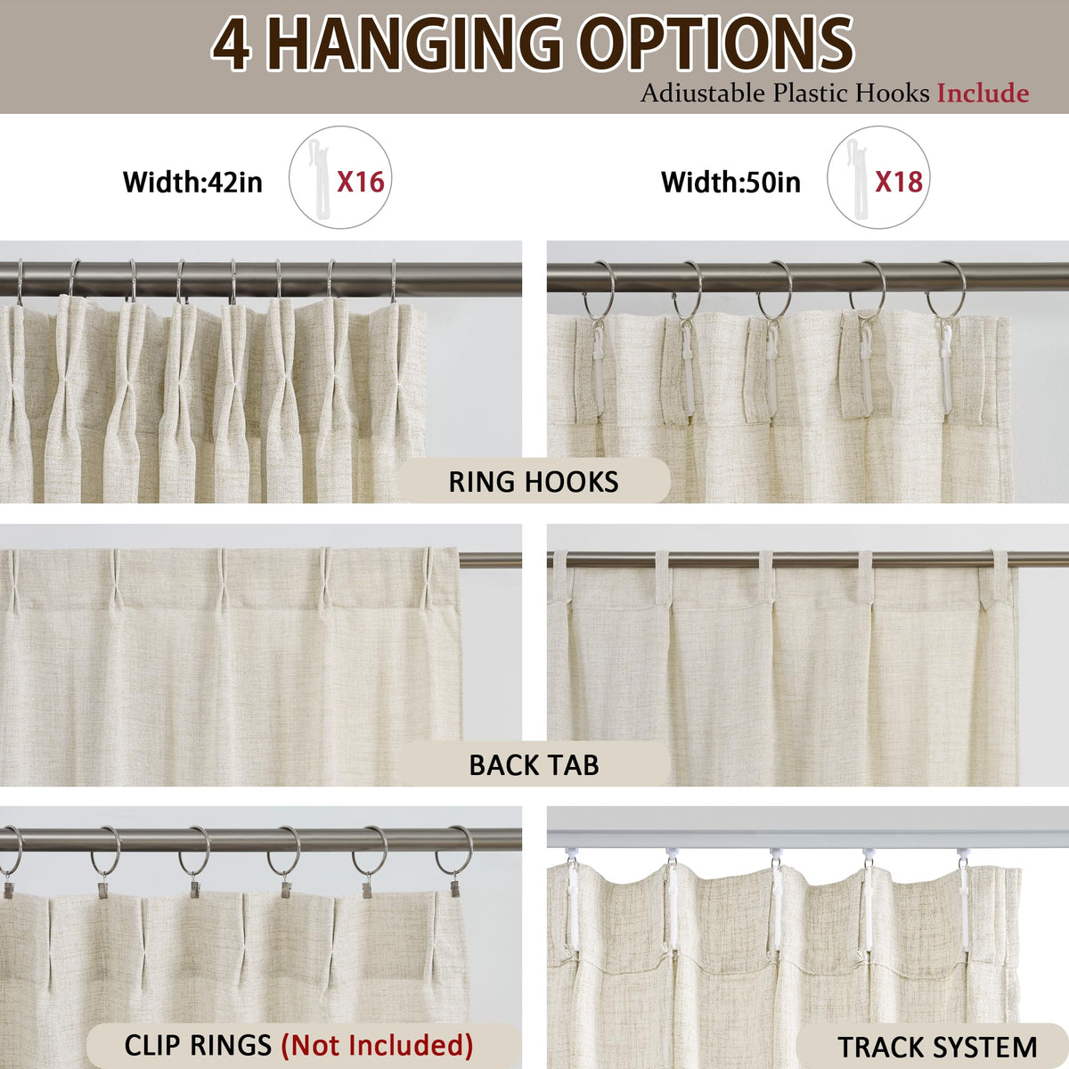 Pinch Pleated Sheer Curtains 140 Inches Long Cream Linen Textured Set of 2 R5760