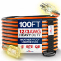 100ft 12/3 Gauge Heavy Duty Extension Cord, Waterproof, 15A 125V, Orange and Black W994