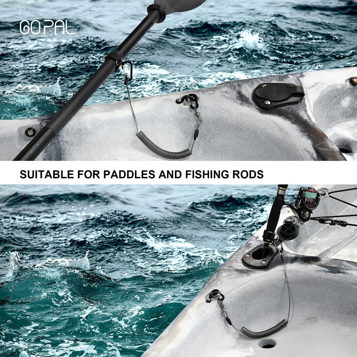Heavy Duty Kayak Paddle Leash, Retractable Fishing Rod Tether, 2 Pack T4621