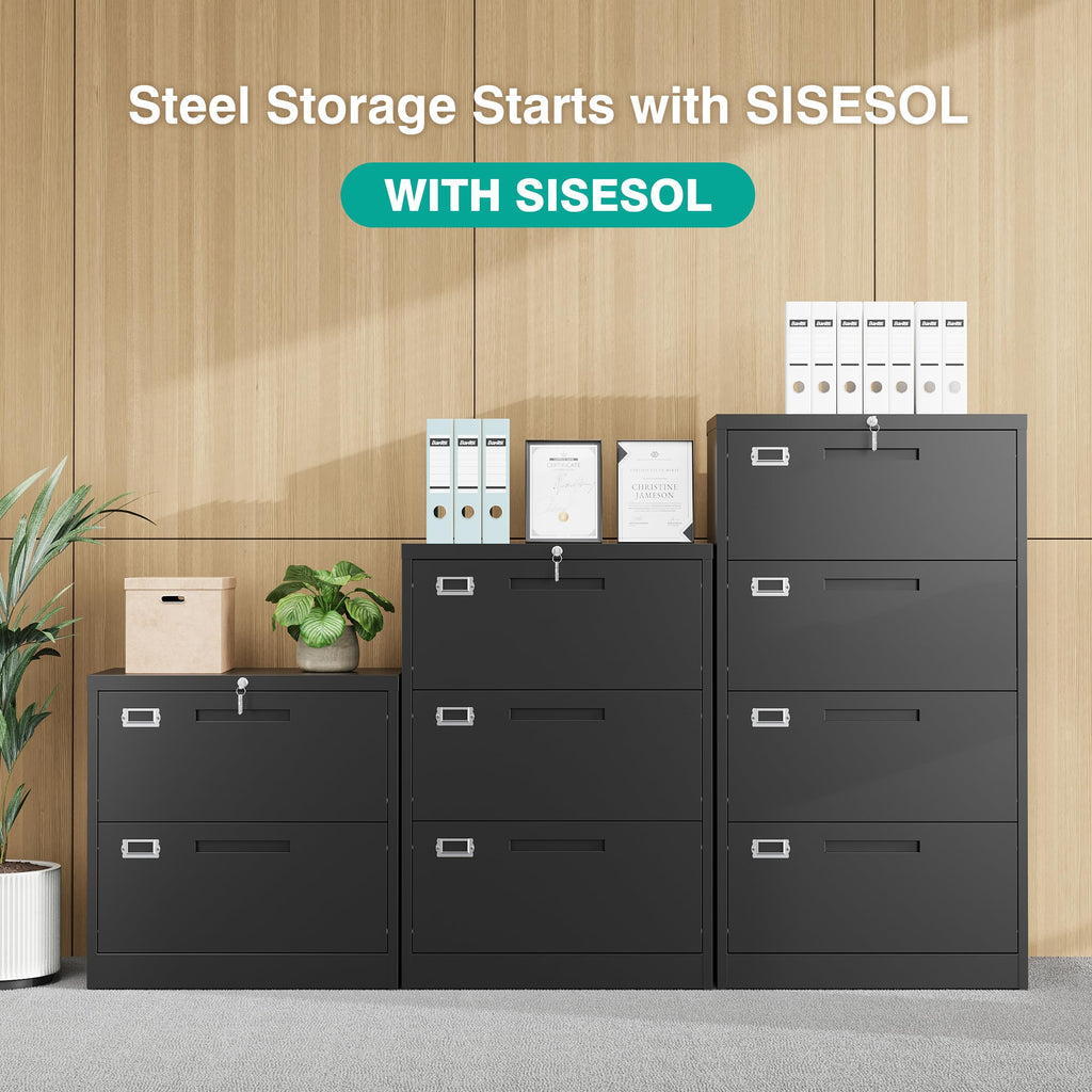 Black 4 Drawer Metal Lateral File Cabinet with Lock N22249